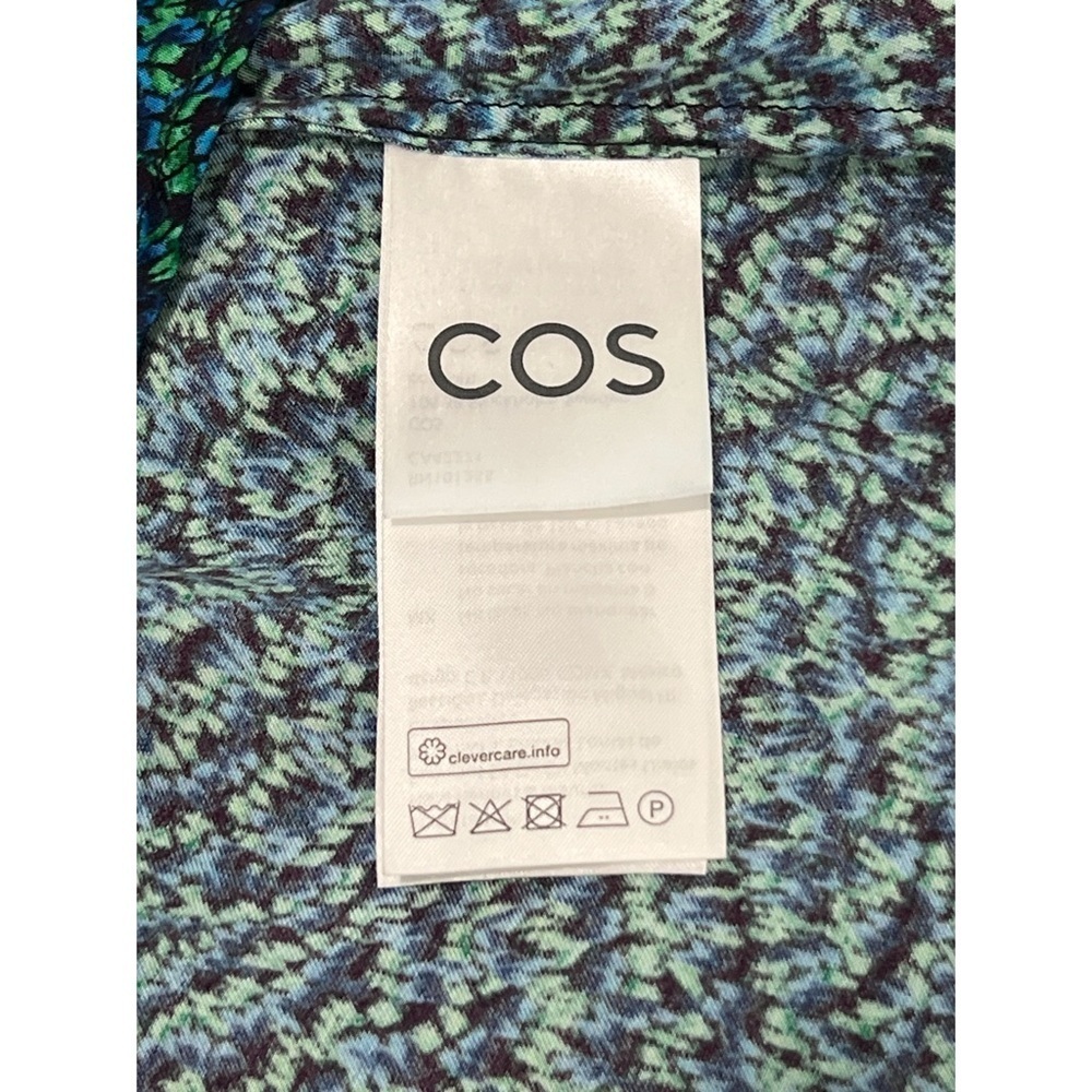 COS Shirt Dress Women’s 2 Teal Black Marble Printed Midi Rayon Long Sleeve - Picture 12 of 14